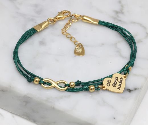 1598 bransoletka grawer serduszko i nieskończoność, srebro 925 pozłacane