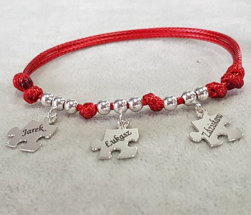 1060 BRANSOLETKA Z GRAWEREM z trzema zawieszkami srebrna 925