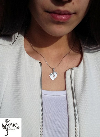 Nk756 naszyjnik grawerowany laser Stópki srebro 925