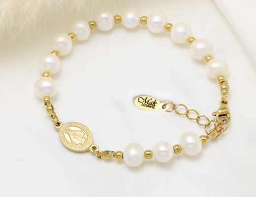 pozłacana bransoletka różaniec perełki naturalne 1805/1