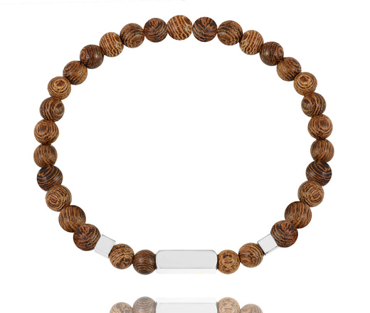 1628/2 bransoletka męska stalowa z koralikami drewnianymi