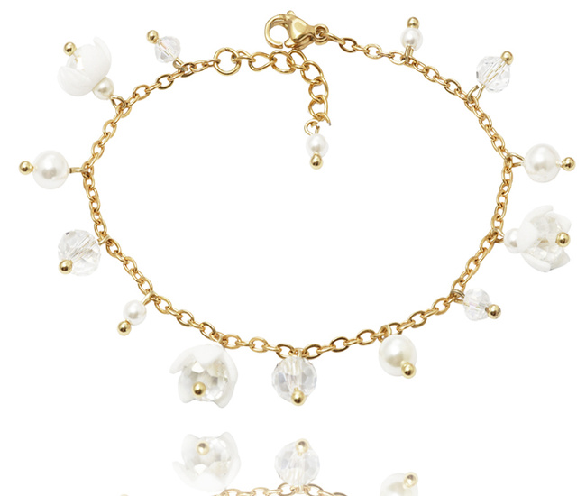 ręcznie robiona bransoletka z kwiatami, kryształami i perłami 1816/5
