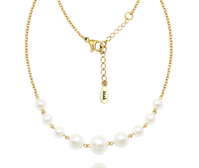 1667 naszyjnik  na ślub pozłacany perły jedwabne