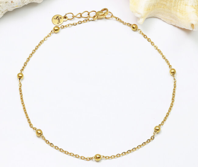 1646/12 minimalistyczna bransoletka pozłacana na stopę z kuleczkami