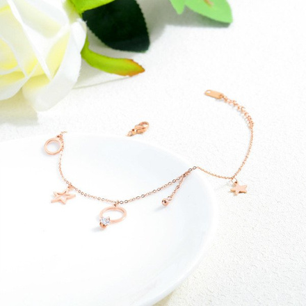 599/938 BRANSOLETKA stalowa na rękę połączone kółeczka, pierścionek, gwiazdka