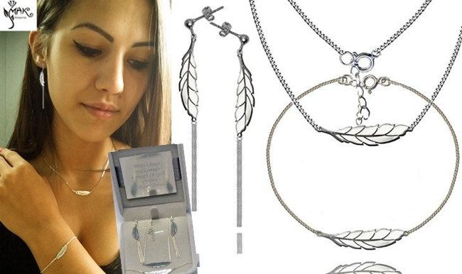 KPL706 biżuteria KOMPLET piórko  pudełko z grawerem