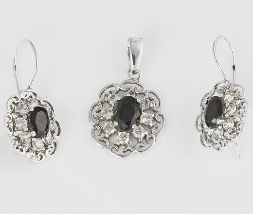 480/242 komplet srebrny ażurowy z czarnymi cyrkoniami