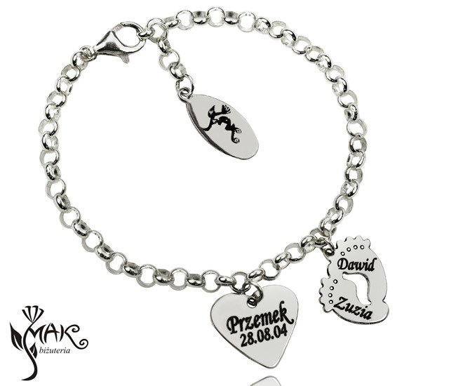 BR818 stópki serce  BRANSOLETKA z GRAWERUNKIEM laser