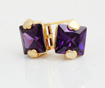 Kol 599/386 kolczyki cyrkonie fioletowe zółte złoto