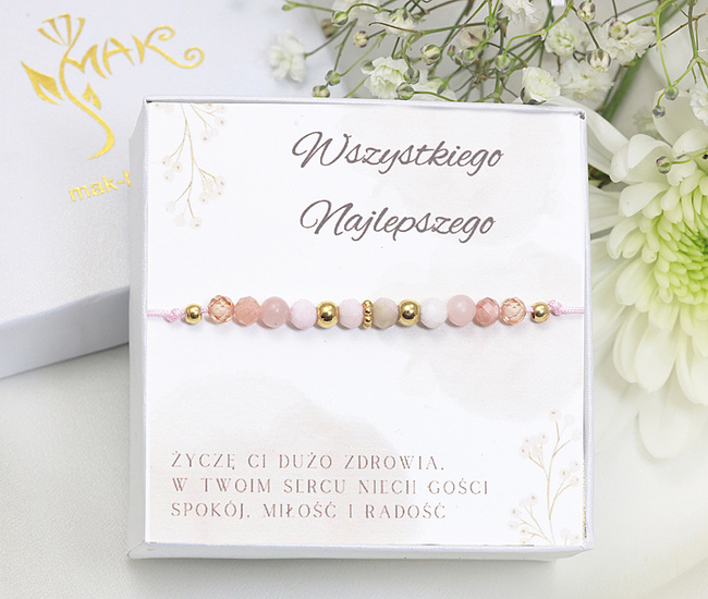 Zestaw urodzinowy bransoletka pasetlowy róż i beże 1873/14