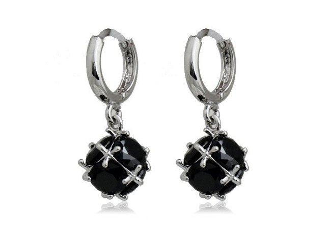 Kol  599/326  kolczyki  kryształy biale złoto cyrkonie czarne kostki