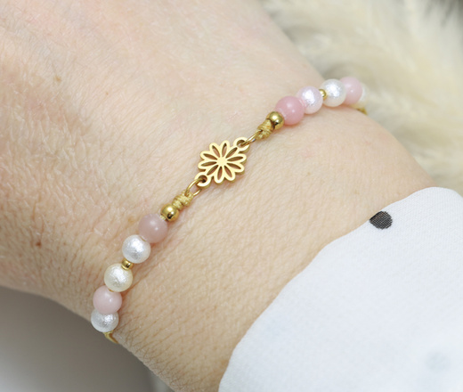 Zestaw na bierzmowanie , kamienie naturalne pastelowy róż 1812