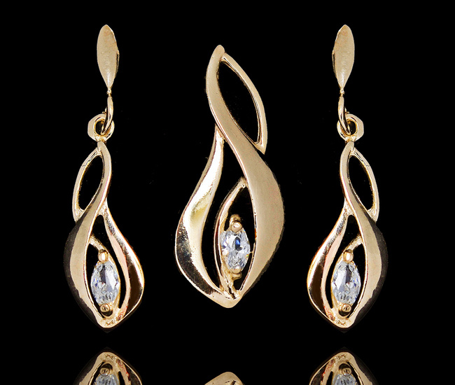 480/463 komplet srebrny 925 pozłocony ażurowe łezki