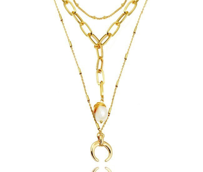 1251/10 naszyjnik złoty stalowy gruby łańcuch perełka potrójny