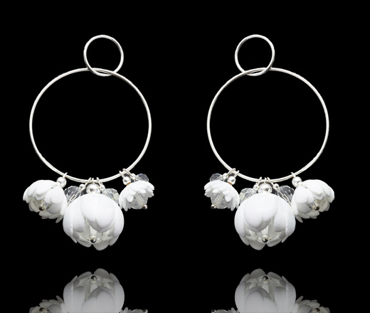 1749/5 biżuteria ślubna srebrna 925 z kwiatuszkami oraz kryształkami, komplet