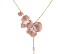 asymetryczny naszyjnik pozłacany z kwiatuszkami i kryształami handmade pudrowy róż 1816/3