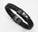 Bransoletka męska z grawerem czarna skóra 1858/2 trzy przekładki