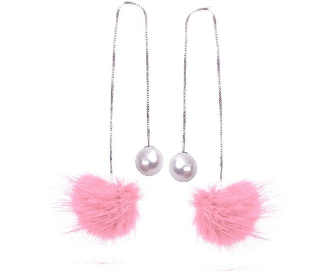 Kol 599/858 KOLCZYKI futerka, pompony długie różowe z perłą