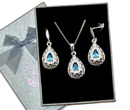 480/80  komplet srebrny łezki z cyrkoniami jasnoniebieskimi 