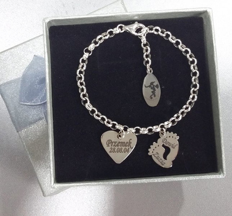 BR818 stópki serce BRANSOLETKA z GRAWERUNKIEM laser