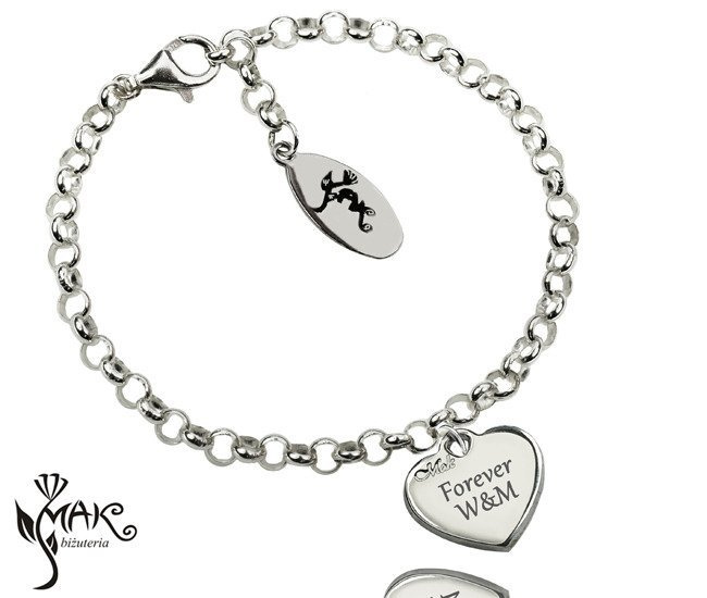 BR852 serce BRANSOLETKA z GRAWERUNKIEM laser