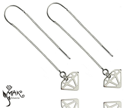 Kol 757 Kolczyki srebrne łańcuszki przeciągane diamenty