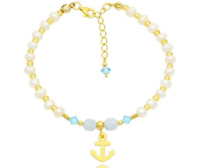 1277 bransoletka srebrna pozłacana z grawerem kotwica