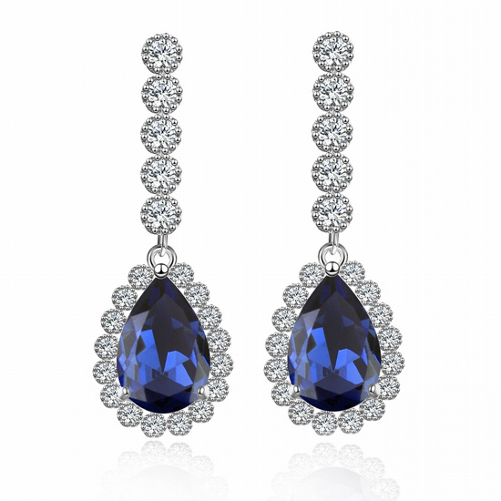 Kol 599/1025 kolczyki ślubne, cyrkonie niebieskie długie