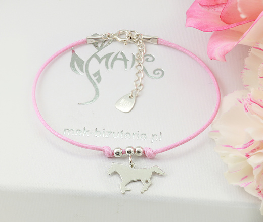 1636/4 bransoletka konik personalizowana srebro 925 na sznurku koń