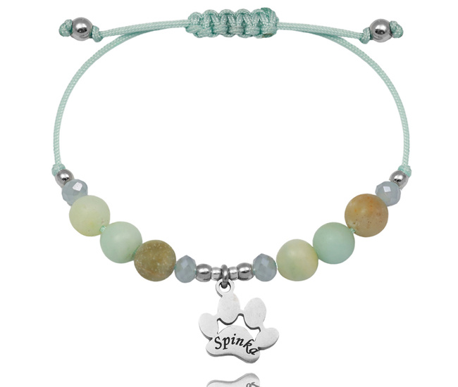 1740 miętowa bransoletka z łapką z grawerem i amazonitem