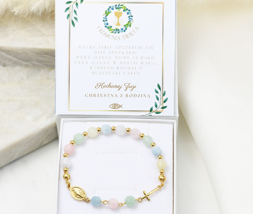 Bransoletka srebrna 925 pozłacana różaniec morganit 1808/2