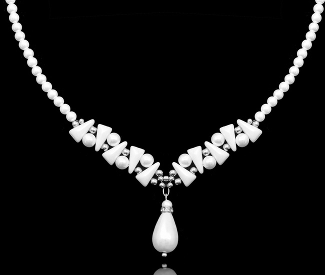 naszyjnik ślubny srebrny 925 z perełkami wyplatany ręcznie 1816/6