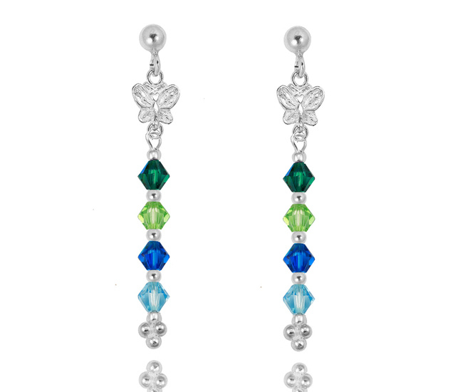 1590 kolorowe kolczyki srebrne 925 z motylkiem zielono-niebieskie