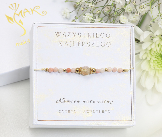 Zestaw urodzinowy bransoletka z cytrynem awenturyn pastelowy róż 1873/3