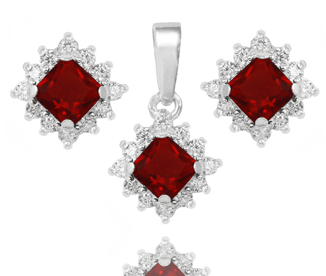 480/487 komplet srebrno 925 wisiorek z kolczykami z czerwonymi cyrkoniami