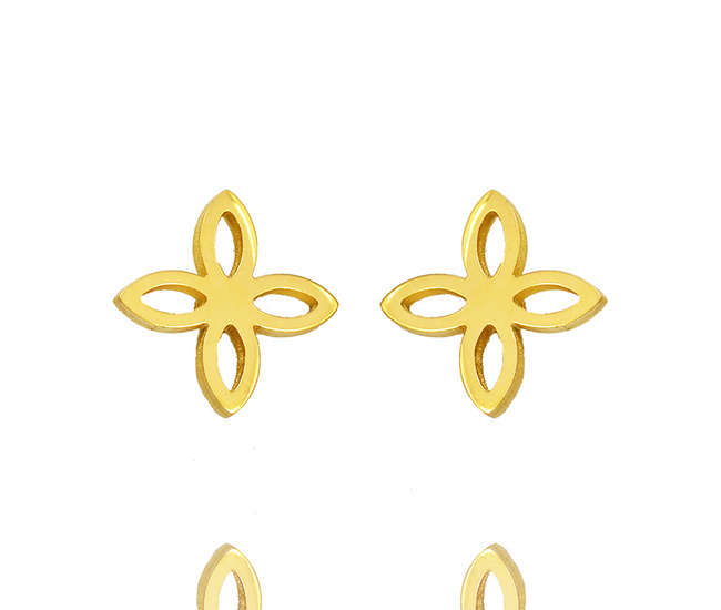 1232/26 kolczyki stalowe złote koniczynki marokańskie 9 mm