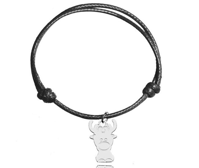 BR964 Bransoletka z grawerem renifer srebrna sznurek prezent na Boże Narodzenie