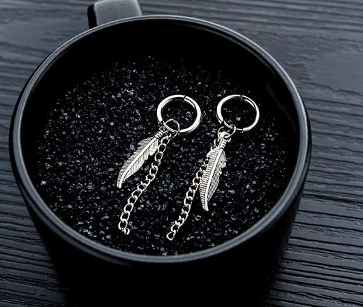 599/964 kolczyki kółeczka stalowe długie piórko