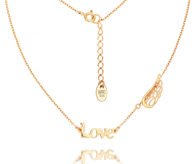 1321 naszyjnik z napisem LOVE i ażurowym skrzydełkiem srebrny 925 pozłacany