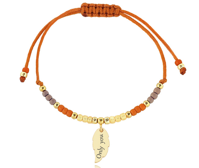 1418 bransoletka srebrna 925 złocona z listkiem grawerowana