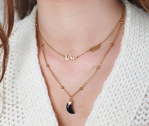 1321 naszyjnik z napisem LOVE i ażurowym skrzydełkiem srebrny 925 pozłacany