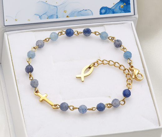 Bransoletka różaniec niebieska 1758/6, kamienie naturalne awenturyn