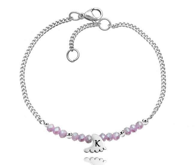 1202 BRANSOLETKA Z GRAWEREM stópka stal kryształki