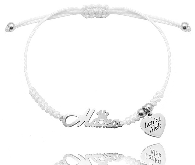 1645/5 bransoletka z grawerem dla mamy na sznurku stal szlachetna