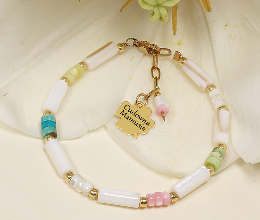 1528 bransoletka grawerowana z kamieniami naturalnymi dla mamy