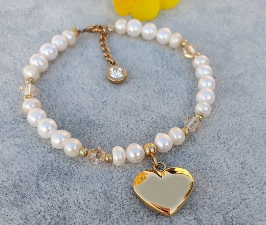 1105 bransoletka z grawerem złota serce stal perełki naturalne Swarovski Elements