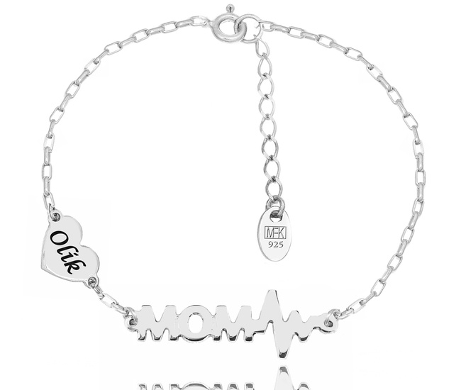 1378 bransoletka grawerowana srebrna 925 serduszko linia życia dla mamy