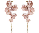 kolczyki pozłacane z kwiatuszkami i kryształami handmade pudrowy róż 1816/3