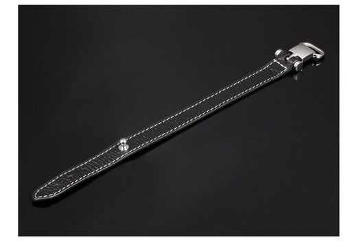 BR599/407 Bransoletka z grawerem męska, czarna białe szwy SKÓRA