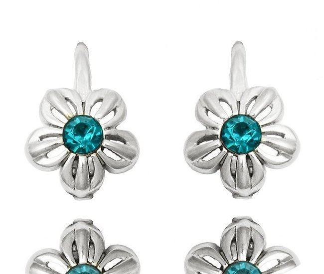 480/282 kolczyki srebrne 925 dla dziewczynki, morska cyrkonia kwiat ażurowy